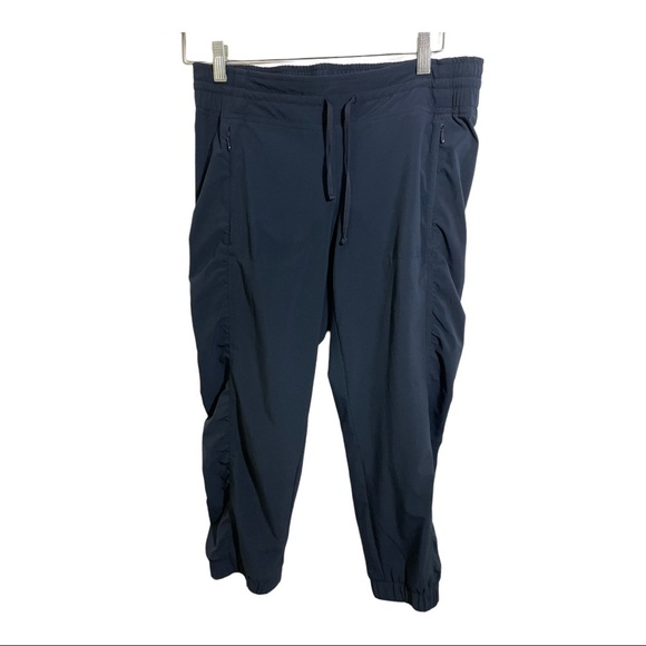 Athleta Womens jogger pants cuff bottom pockets zipper blue size 4. Drawstring - Picture 2 of 10
